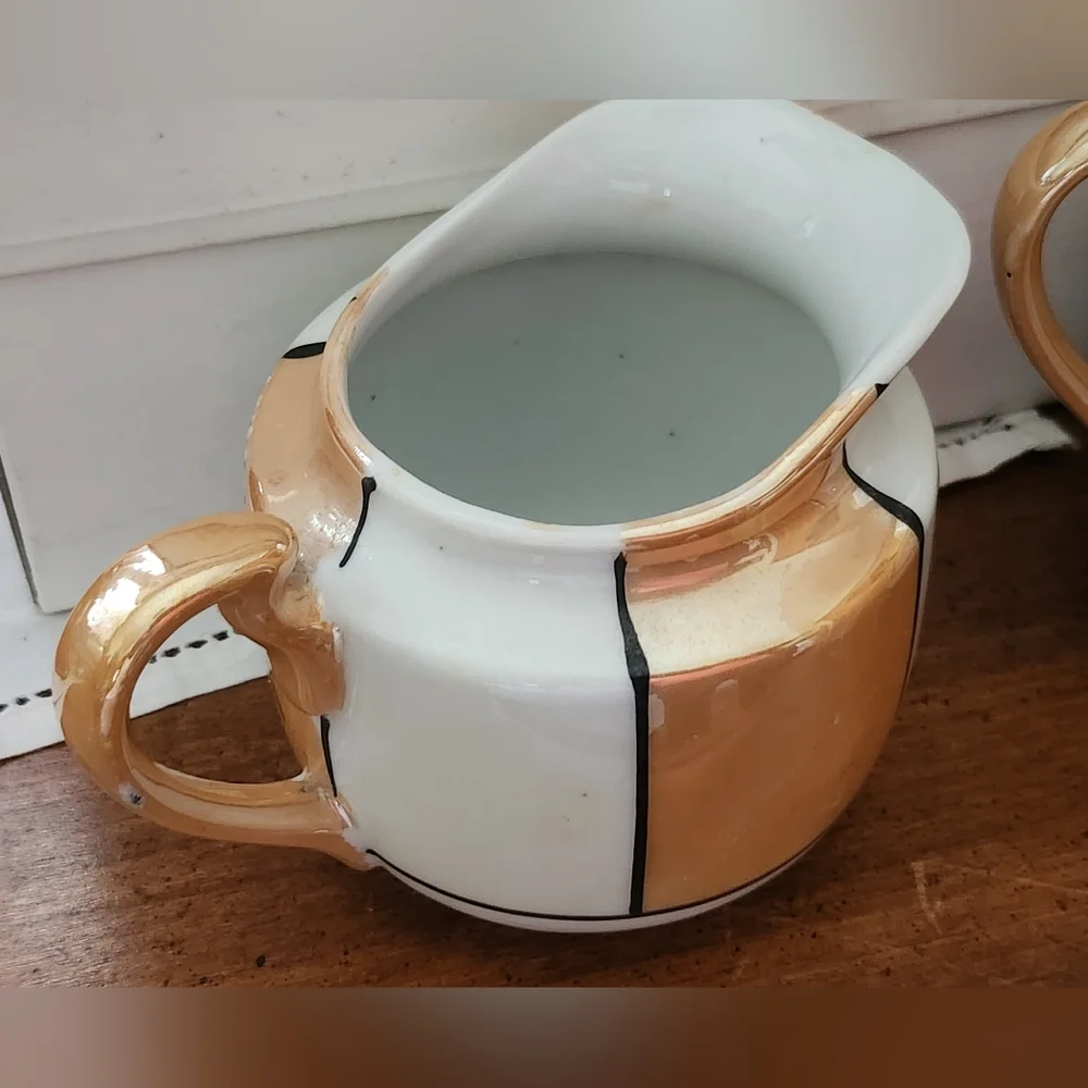VTG Iridescent Lusterware Sugar Bowl and Creamer Hand-Painted Japan
